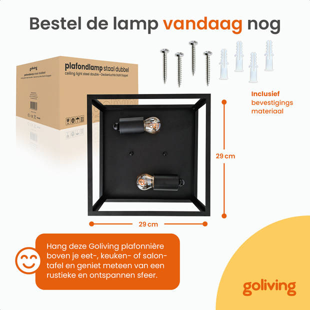 Goliving Plafondlamp Industrieel - Plafonnière - Dubbele Lamp - E27 - Metaal - Zwart