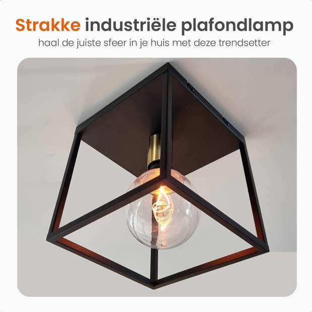 Goliving Plafondlamp Industrieel - Plafonnière - Industrieel - E27 - Metaal - Zwart en Goud