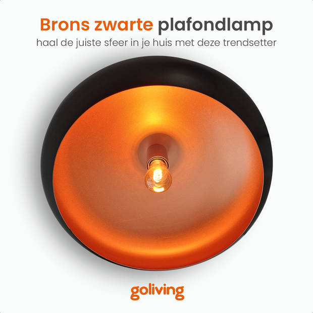 Goliving Plafondlamp - Plafonnière - Woonkamer - Slaapkamer - Rond - Ø 40 cm - Zwart en Brons