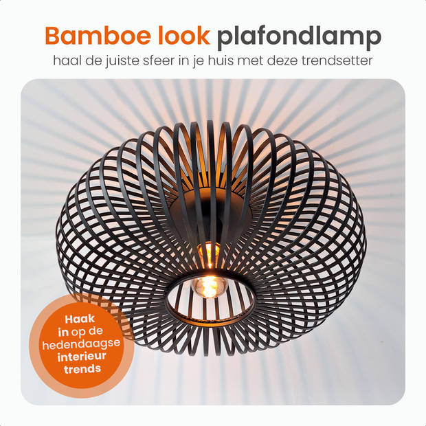 Goliving Plafondlamp Zwart - Plafonnière - E27 - Metaal - Bamboe Look - Ø 40 cm