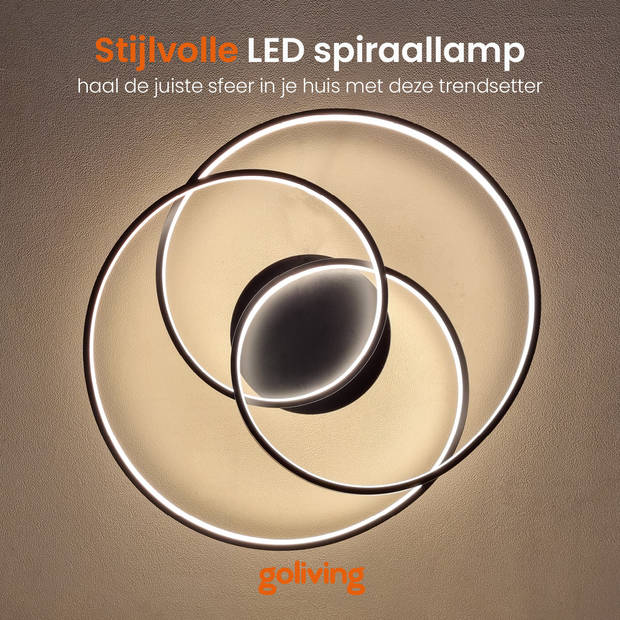 Goliving Spiraal Plafondlamp - Plafonnière - Woonkamer - Slaapkamer - LED Ringen - 35w - Ø 63 cm - Zwart