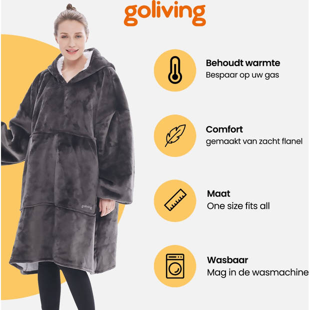Goliving fleece deken met mouwen - Hoodie deken - Plaid hoodie - Volwassenen - Fleece cape - 1000G - Donker grijs