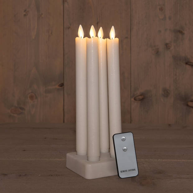 Anna's Collection - Set Of 4 Rechargeable White Wax Taper Candle 23,5 cm Moving