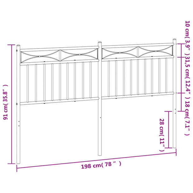 vidaXL Hoofdbord 193 cm metaal wit