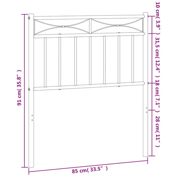 vidaXL Hoofdbord 80 cm metaal wit