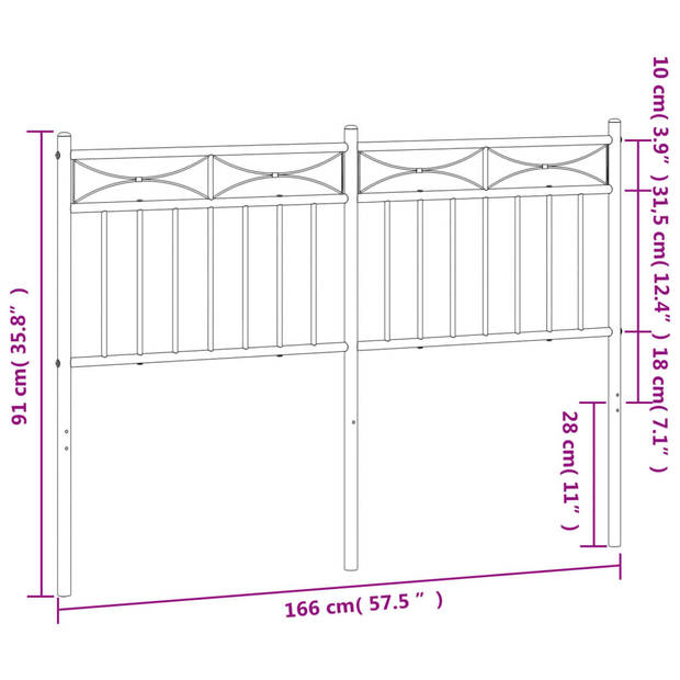 vidaXL Hoofdbord 160 cm metaal zwart