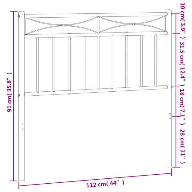 vidaXL Hoofdbord 107 cm metaal zwart