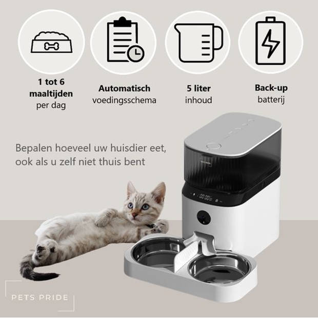 Pets Pride Automatische voerbak kat - Voerautomaat 5L - Voederbak met Full HD camera - App en audio