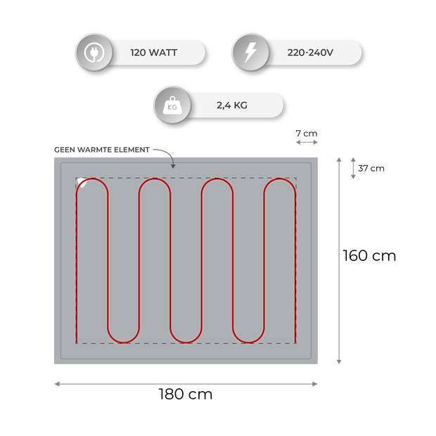 Nuvoo Elektrische Bovendeken - 180x160 cm XL - Warmtedeken - Elektrisch deken - 3 Standen - 2 Persoons - Licht Grijs