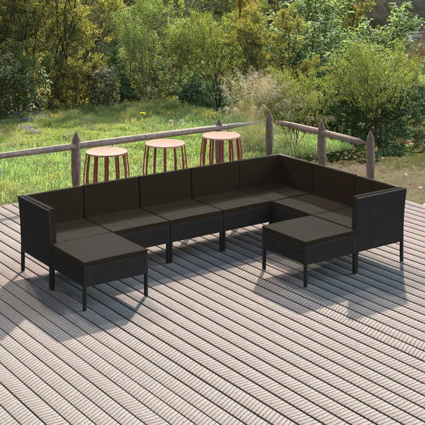 The Living Store Loungeset Modular - Zwart - PE-rattan - gepoedercoat staal en stof (100% polyester) - Middenbank- 57