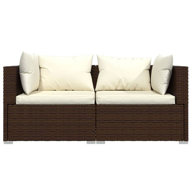 vidaXL 3-delige Loungeset met kussens poly rattan bruin