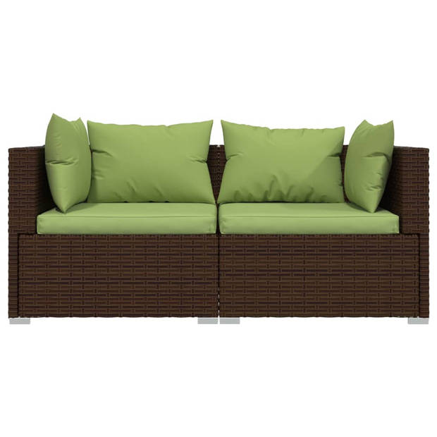 vidaXL 3-delige Loungeset met kussens poly rattan bruin