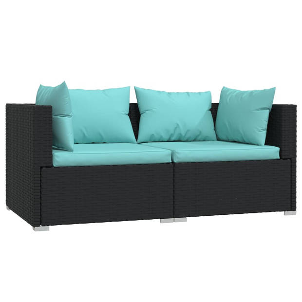 vidaXL 3-delige Loungeset met kussens poly rattan zwart