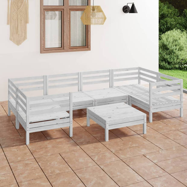 The Living Store Loungeset - Grenenhout - Wit - 63.5 x 63.5 x 62.5 cm - Modulair