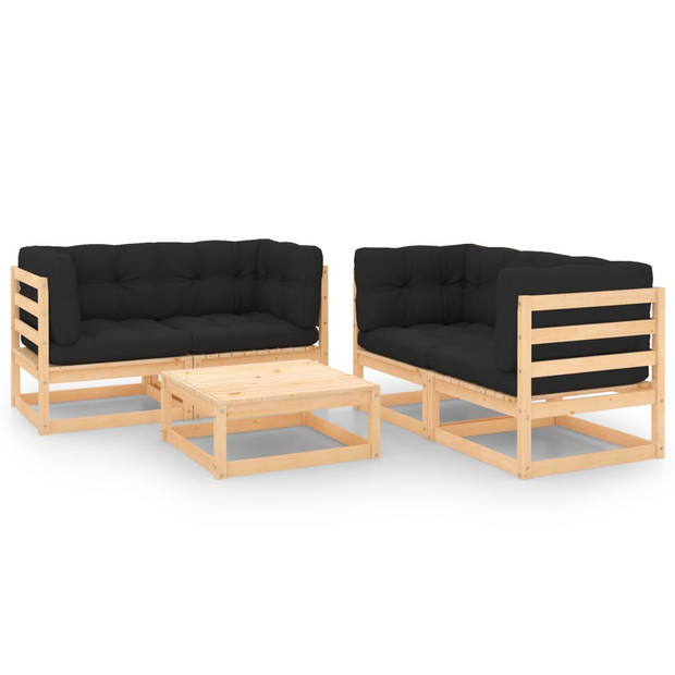 The Living Store Loungeset Grenenhout - Tuinmeubelen - 70x70x67 cm - Antraciet