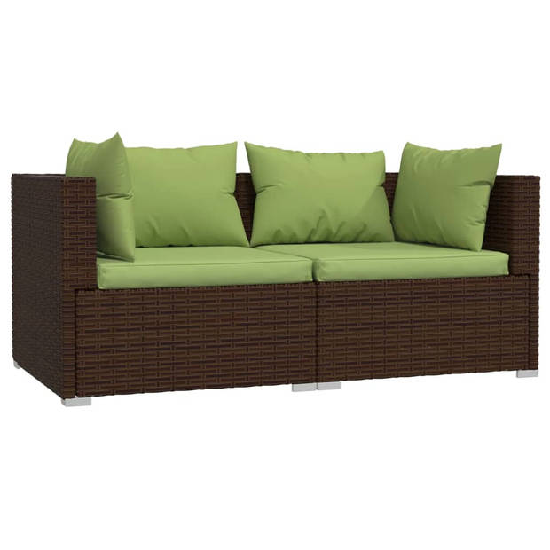 vidaXL 3-delige Loungeset met kussens poly rattan bruin