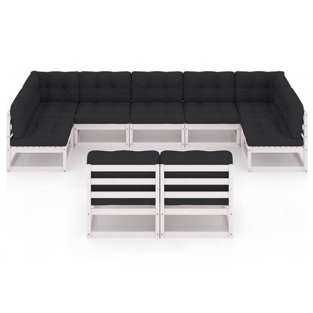 vidaXL 9-delige Loungeset met kussens massief grenenhout wit