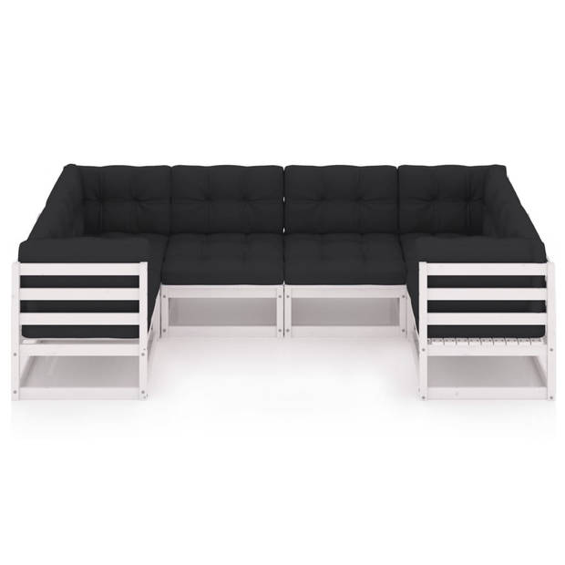 vidaXL 6-delige Loungeset met kussens massief grenenhout wit