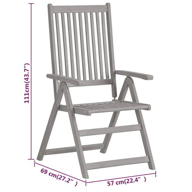 The Living Store Tuinmeubelset - Acaciahout - Uitschuifbare tafel - Verstelbare en inklapbare stoel - Grijs -