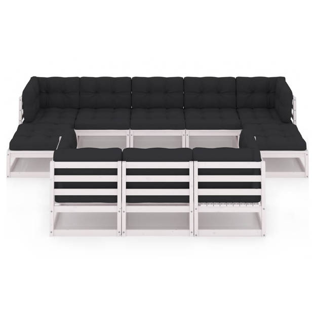 vidaXL 10-delige Loungeset met kussens massief grenenhout wit