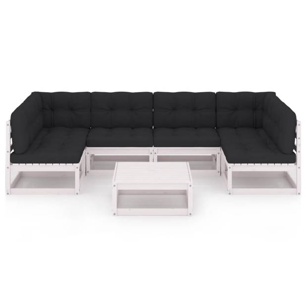 The Living Store Tuinset - Grenenhouten loungeset - Wit - 70x70x67 cm - Inclusief kussens - The Living Store