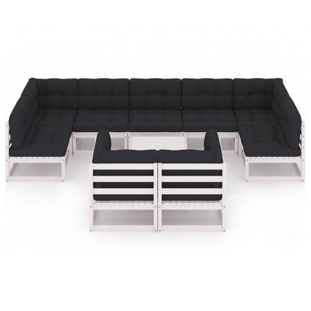 vidaXL 10-delige Loungeset met kussens massief grenenhout wit