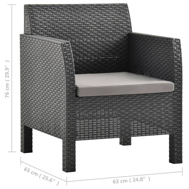 vidaXL 2-delige Loungeset met kussens PP rattan antracietkleurig