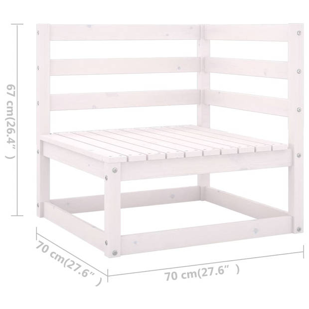 The Living Store Loungeset Grenenhouten Hoekbank en Middenbank - 70x70x67 cm - Wit - Antraciet kussen