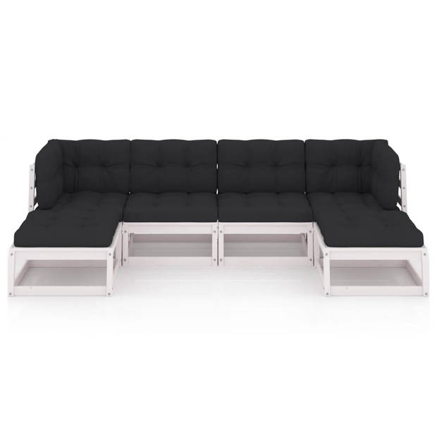 vidaXL 6-delige Loungeset met kussens massief grenenhout wit