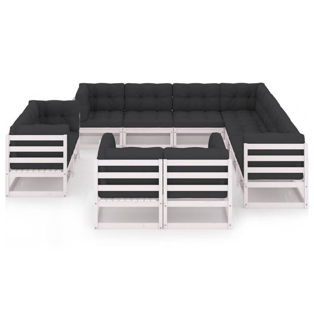 vidaXL 11-delige Loungeset met kussens massief grenenhout wit