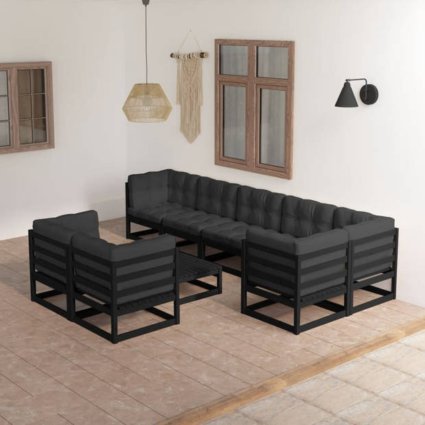 The Living Store Loungeset - Grenenhout - Zwart - 70x70x67 cm - 100% polyester