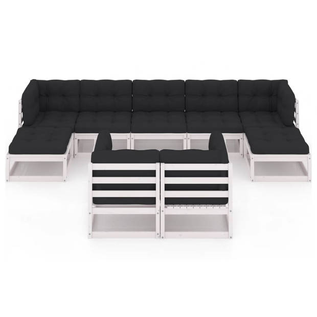 vidaXL 9-delige Loungeset met kussens massief grenenhout wit