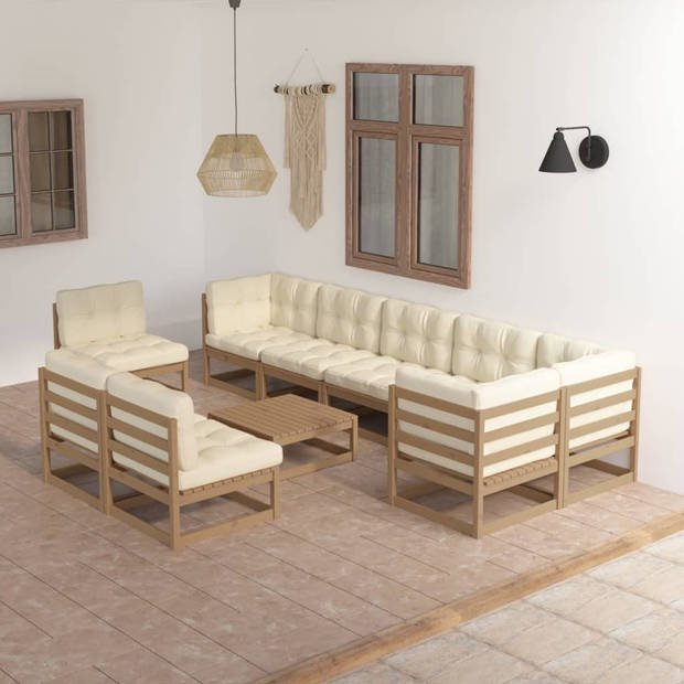 The Living Store Loungeset Grenenhout - 6x middenbank - 3x hoekbank - 1x tafel - Honingbruin - 70x70x67 cm -