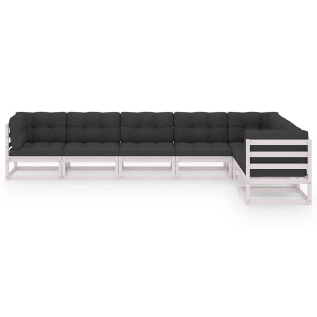 The Living Store Tuinset Grenenhouten - Lounge - 70x70x67 cm - Wit - Antraciet