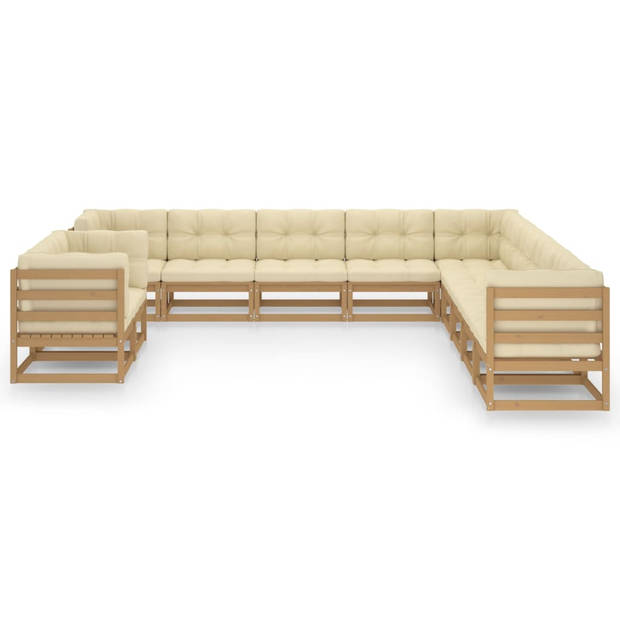 vidaXL 11-delige Loungeset met kussens massief grenenhout honingbruin