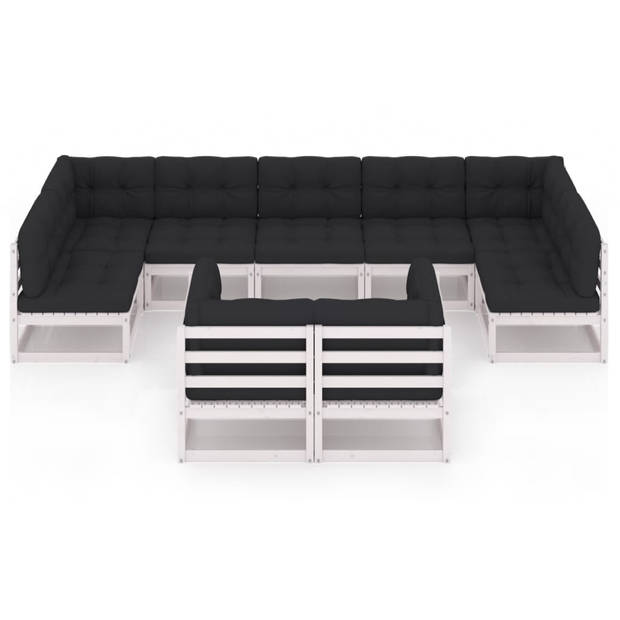 vidaXL 9-delige Loungeset met kussens massief grenenhout wit