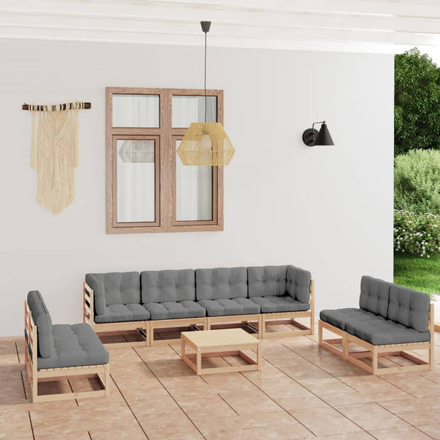 The Living Store Loungeset Grenenhout - Grijs - 70x70x67 cm - Modulair