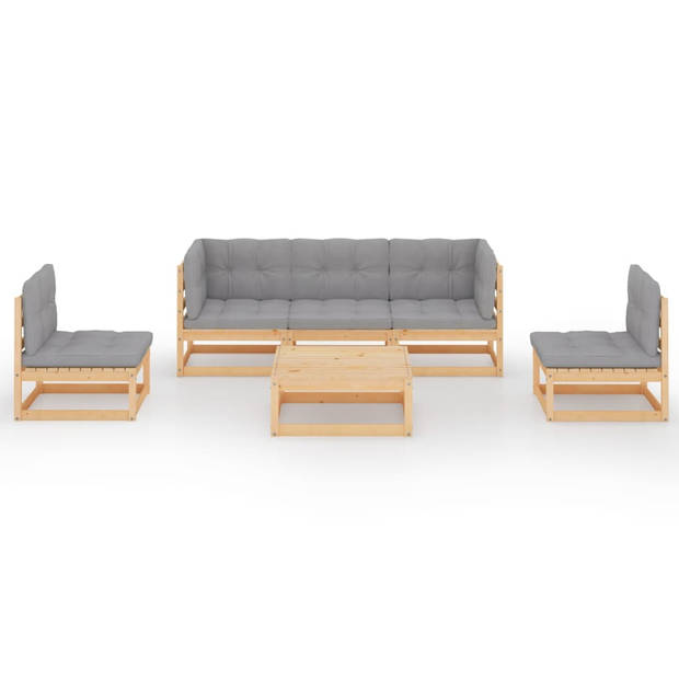 The Living Store 6-delige Loungeset met kussens massief grenenhout - Tuinset