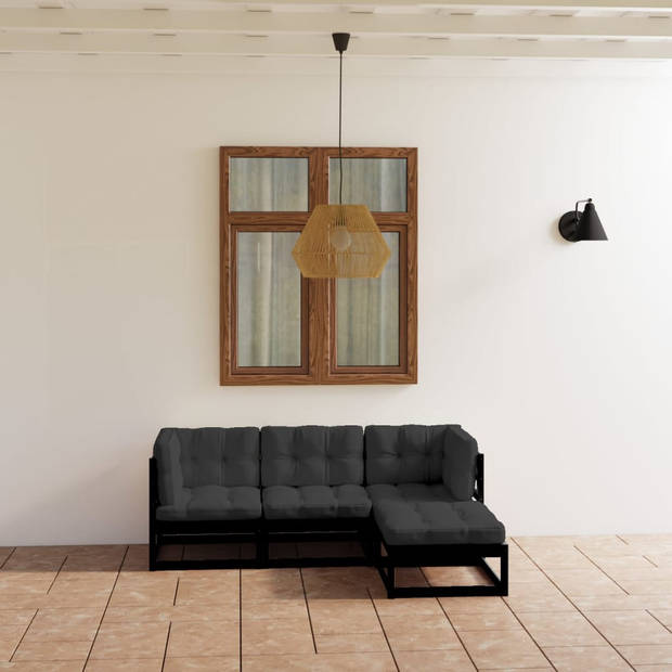 The Living Store Tuinset - Loungeset - Grenenhout - Zwart - 70x70x67 cm