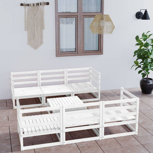 The Living Store Loungeset - Grenenhout - Wit - 70x70x67 cm (hoek/middenbank) - 70x70x30 cm (tafel)