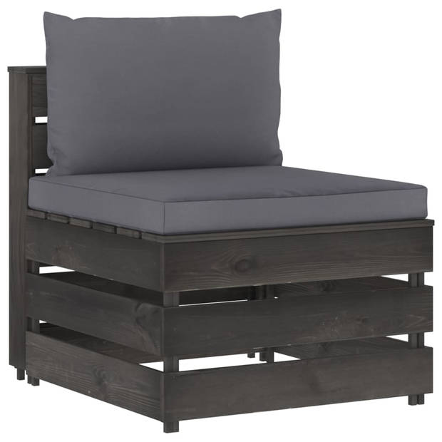 The Living Store Loungeset Pallet - Grenenhout - Modulair - 9-zits - Antraciet - 150cm