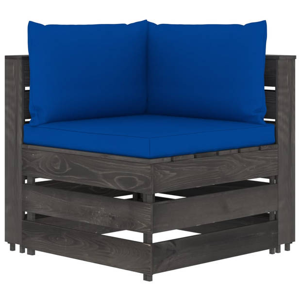 The Living Store Loungeset Pallet - Grenenhout - 69 x 70 x 66 cm - Blauw kussen