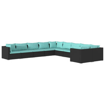The Living Store Loungeset Patio PE Rattan - 70x70x60.5cm - Zwart/Waterblauw