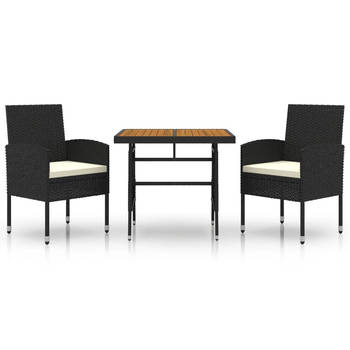 The Living Store Tuinset - naam - Tafel en 2 stoelen - Zwart - Afmetingen tafel- 70 x 70 x 72 cm - Afmetingen stoel-
