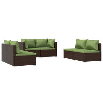 The Living Store Loungeset - PE-rattan - modulair design - bruin - groene kussens