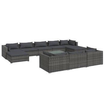 The Living Store Loungeset Grijs - Modulair Design - Waterdicht PE-rattan - Stevig Stalen Frame - Comfortabele Kussens