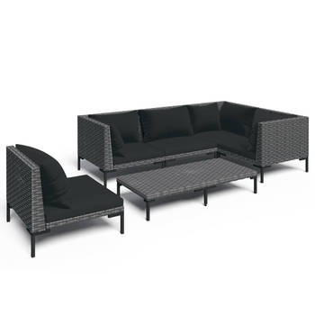 The Living Store 6-delige Loungeset met kussens poly rattan donkergrijs - Tuinset