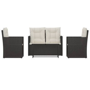 The Living Store Loungeset Outdoor - 105 x 56 x 75 cm - Zwart - Cre?mewit