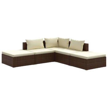 The Living Store loungeset - bruin PE-rattan - modulair ontwerp - comfortabele kussens - 70x70x60.5cm - hoek/middenbank