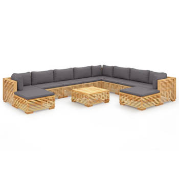 The Living Store Loungeset Teakhout - Rond - Complete Tuinmeubelset - Grijs